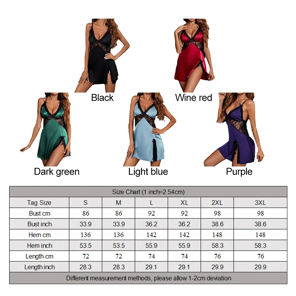 Pijama camisola de encaje sexy para mujer Pijama transparente con abertura lateral sin espalda