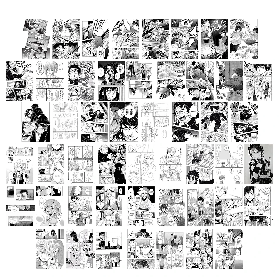 50Pcs Japanese Manga Famous Anime for Wall Collage Kit Chic Prints Room Decor for ACG Culture Wall Art Postcard for Bedroom Prop