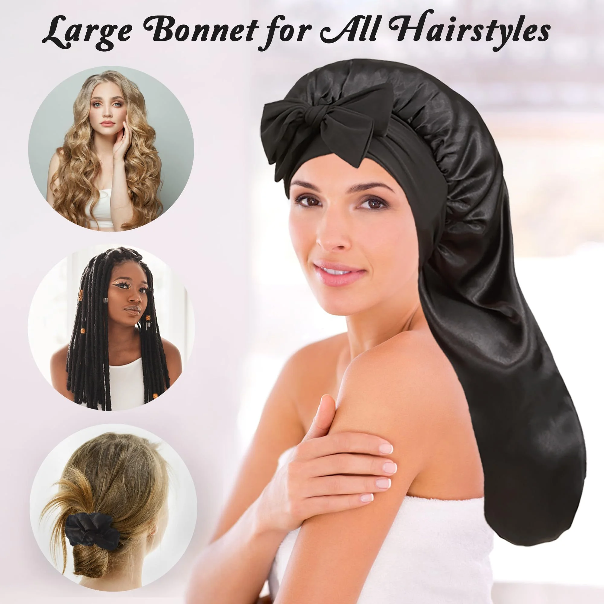 2 шт. очень больших атласных ш – обзор и цена Satin Hair Bonnet