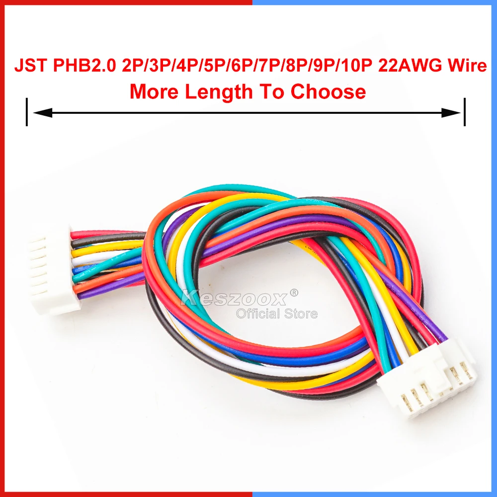 Keszoox JST 2mm PHB2.0 Dual Rows Connector 2x2-2x10Pin with Length of 10-100cm Premium 22AWG Cable【Support Customized】