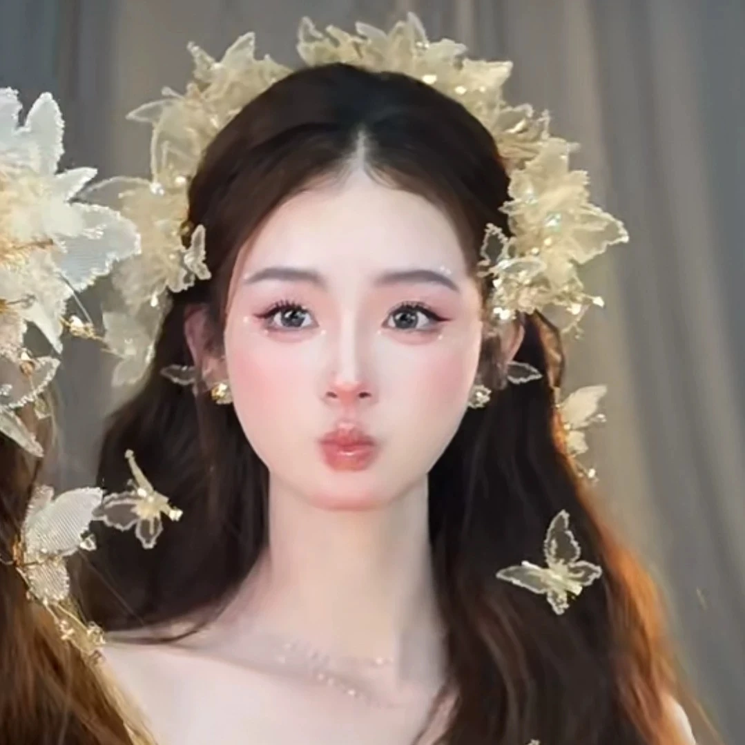 

Роскошный набор короны для волос цвета шампанского/белой бабочки с высококачественными хрустальными бусинами, свадебный аксессуар для волос в лесном стиле, фото