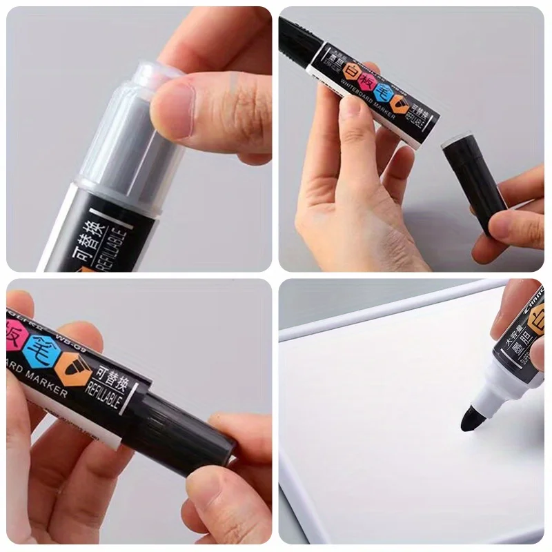 1 علامة + 1 زجاجة حبر، علامة سبورة بيضاء ذات سعة عالية قابلة لإعادة الملء باللون الأسود/الأزرق/الأحمر مع طرف عريض قابل للمسح