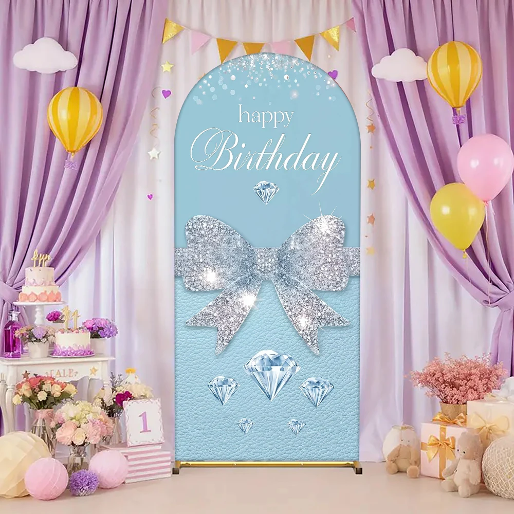 

Light Blue Glitter Bow & Diamond Backdrop - Ideal for Girl's Birthday, Princess Party & Celebration Decor/Background