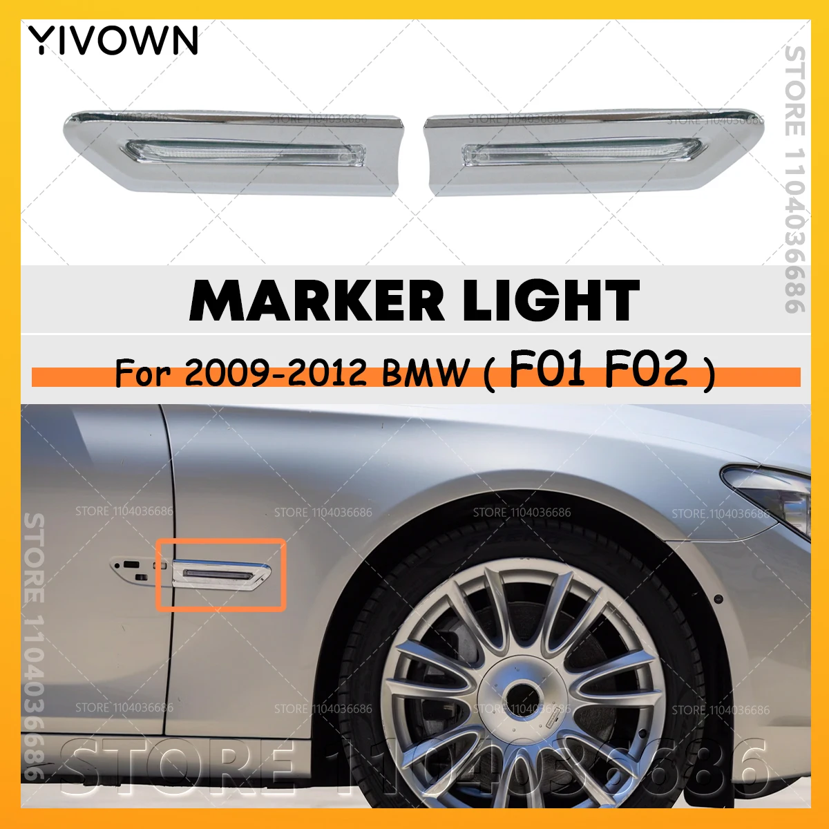 For 2009-2012 BMW 740i 750i 760Li, Alpina B7, Hybrid 7 (F01 F02) Turn Signal Marker Light Parking Lamp 63137203371 63137203372
