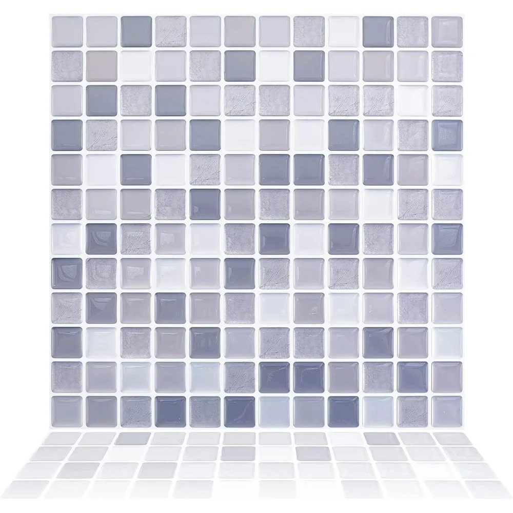 

5pcs Peel and Stick Backsplash 3D Mosaic Tile Stickers Gray Square Removable Self Adhesive Wall Tiles Stick-on Vinyl Tiles