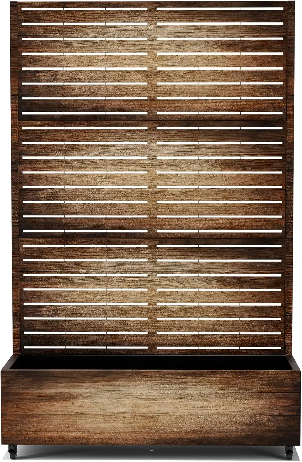 

Raised Garden Bed with Trellis and Wheels,73"x47"x16" Metal Raised Garden Bed,Vintage Wood Finish Metal Planter with Climbing Tr