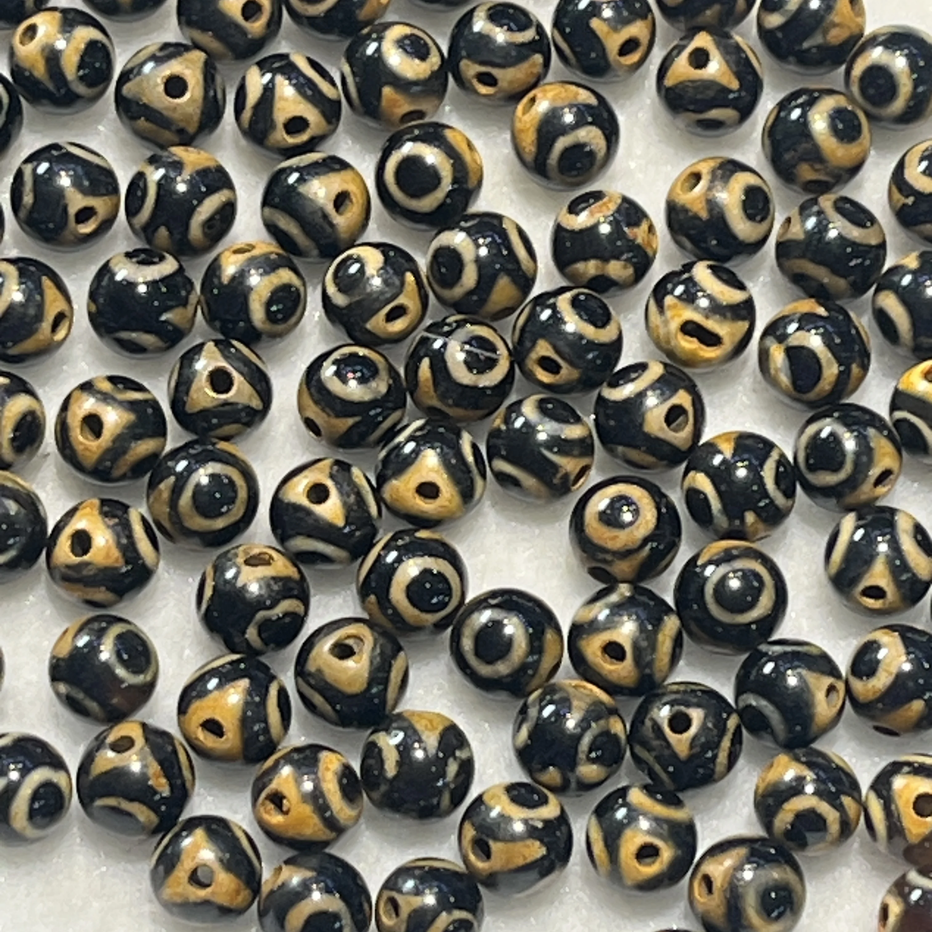 100pcs/lot Natural Tibet three-eye old agate Dzi loose beads wholesale small round beads black gold vintage 4mm diy bracelets