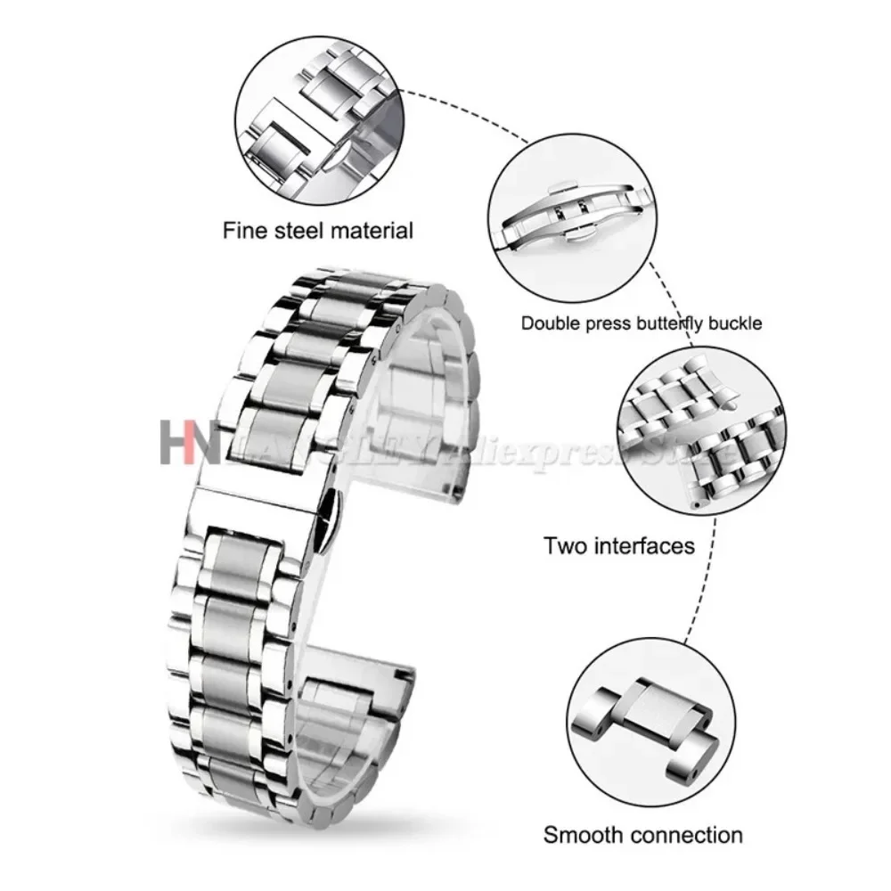 12/13/14/15/16/17/18/19/20/21/22/23/24mm Gebogenes Ende Universelles Armband Massives Edelstahl-Uhrenarmband für Tissot Schmetterlingsverschluss – Detail 6