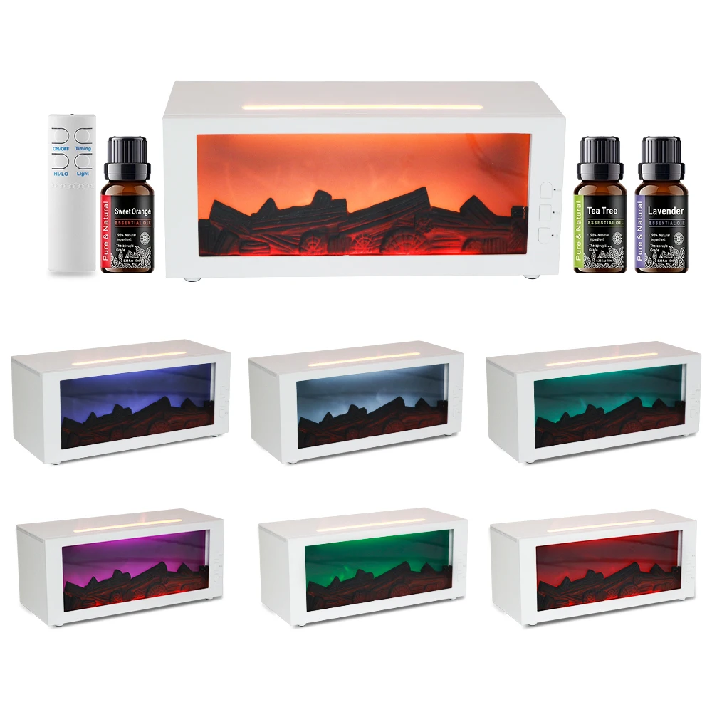 Difusor de chama de lareira de 300ml com controle remoto 7 cores calmantes, temporizador, desligamento automático para aromaterapia de segurança para casa, natal exclusivo