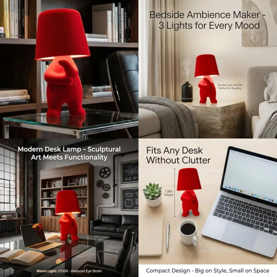 Bedside Touch Control Table Lamp, Golden Decor Thinker Statue LED Table Lamp with USB Port, 3 Way Dimmable Modern Night Light N