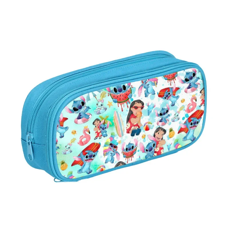 Estuche de lápices de Disney Stitch, bolsa de almacenamiento de bolígrafo doble, gran capacidad, estampado de dibujos animados Kawaii, papelería de aprendizaje para estudiantes, suministros escolares