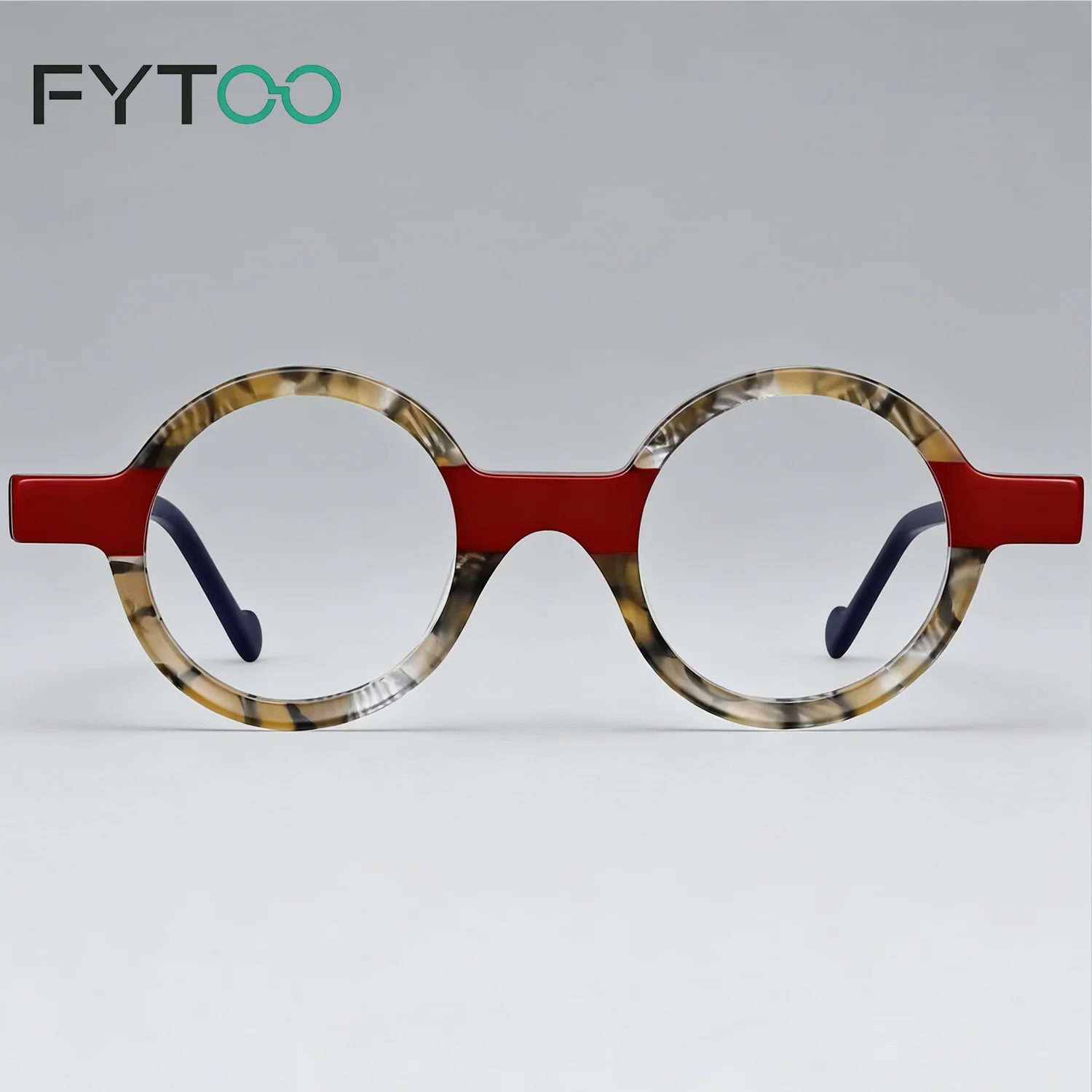 

Оправа для очков FYTOO Retro Round из ацетата – яркий красно-синий узор под черепаховый панцирь, модные оптические очки 2168-03