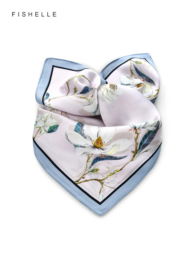 Pink elegant flowers100% natural real silk satin scarves small square scarf hijab shawl luxury gift 50cm women wrap neckerchief