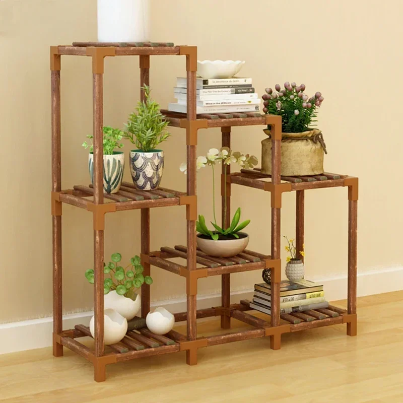 Práctico soporte de madera para plantas, soporte para macetas de jardín al aire libre, estante de flores para interiores, exhibición de plantas decorativas