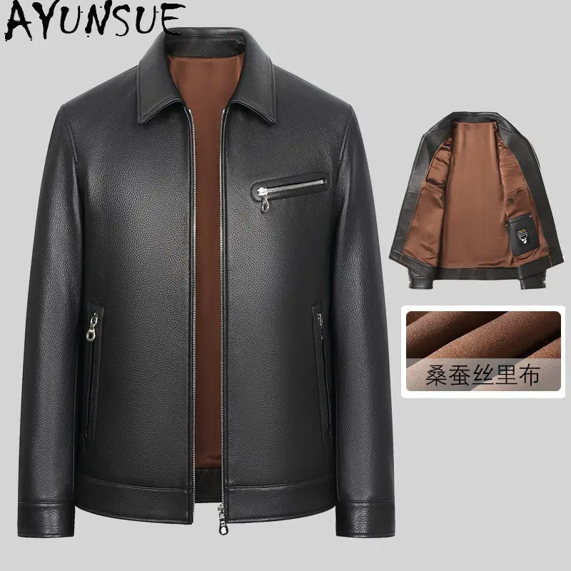 AYUNSUE High-end Real Deerskin Leather Coat Man High Quality Luxury 100% Genuine Leather Jacket Men Clothing Zipper Lapel Coats