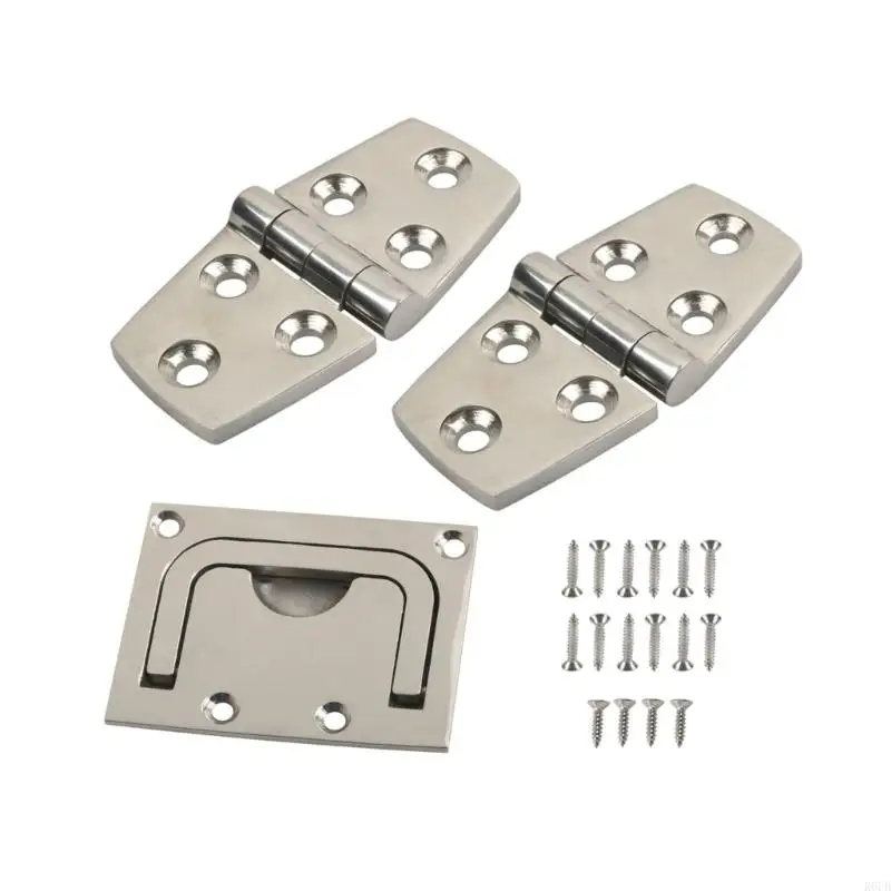 3Pcs Marine Grade 316 Stainless Steel Hinge And Rectangular Handle Complete Set R6FB