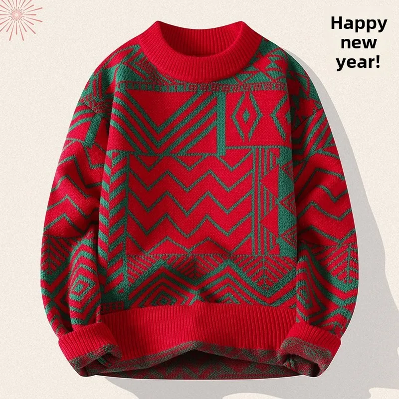 

High Quali Knitted Red Sweater Men's Loose Casual Faionable Versatile Base Layer Sweater Premium Yarn Casual Sle