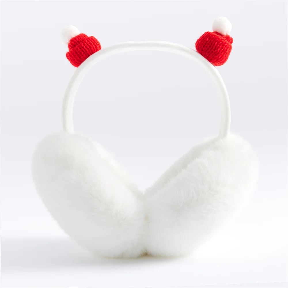 Exquisite Cabelo de Coelho Dobrável Earmuff para Mulheres, DIY Santa Hat, imitação branca, calor do ouvido para menina, presente de festa romântica