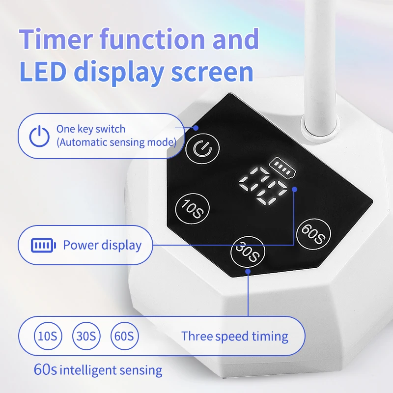 مصباح أظافر لاسلكي LED للأشعة فوق البنفسجية، مجفف أظافر قابل لإعادة الشحن، مستشعر تلقائي، تحكم باللمس، سريع الجفاف، ضوء أظافر 360 درجة °   مصباح طاولة قابل للانحناء