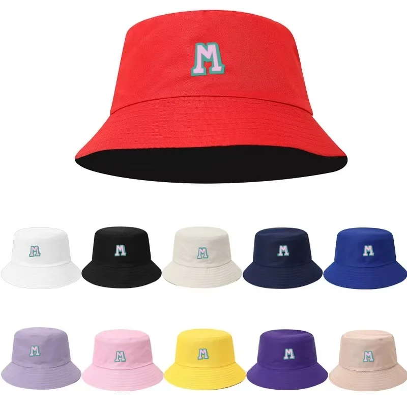 1pc Two-Tone Outline Letter M Embroidery Reversible Bucket Hat UV Protection Foldable Fisherman Sun Hat