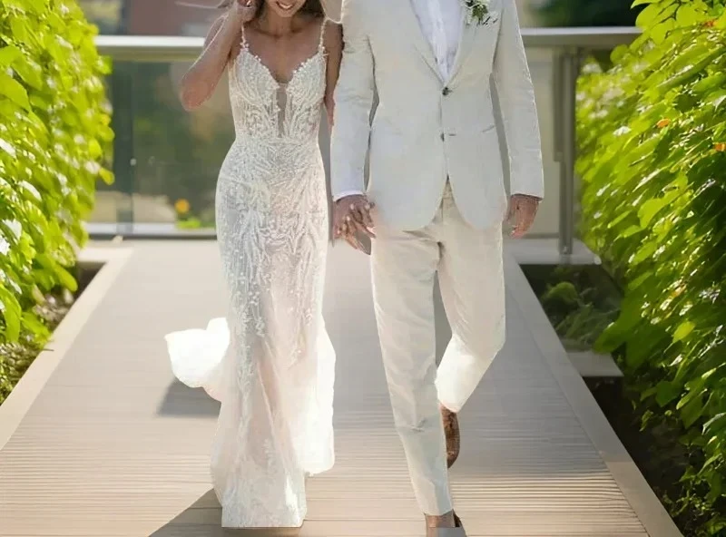 

Linen Wedding Tuxedo For Men Summer Beach Formal Men Suits 2 Pcs Slim Fit Groom's Attire Jacket With Pants