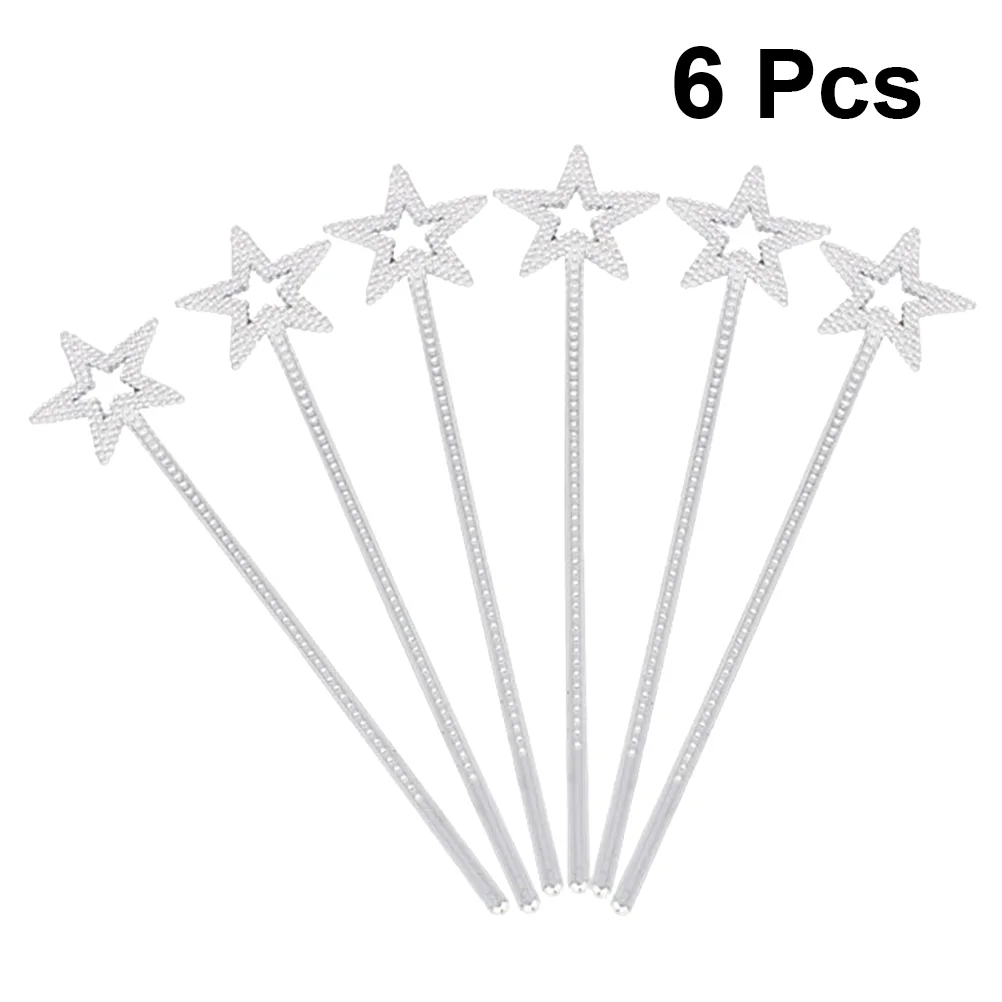 6 Pcs Electroplating Pentagram Wands for Magical Fairy Cosplay Party and Shine with Silver Angel Wands