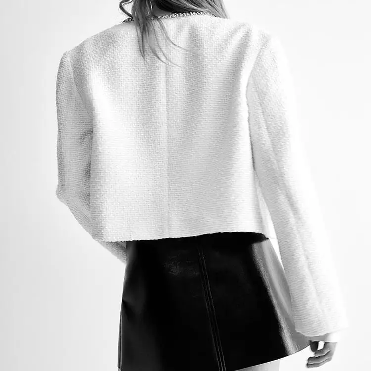 

Spring New Arrival Women's Faion Velvet Jaet with Small Fraance Water Diamond Decoration Ring ZA2025 Long Sve Coat