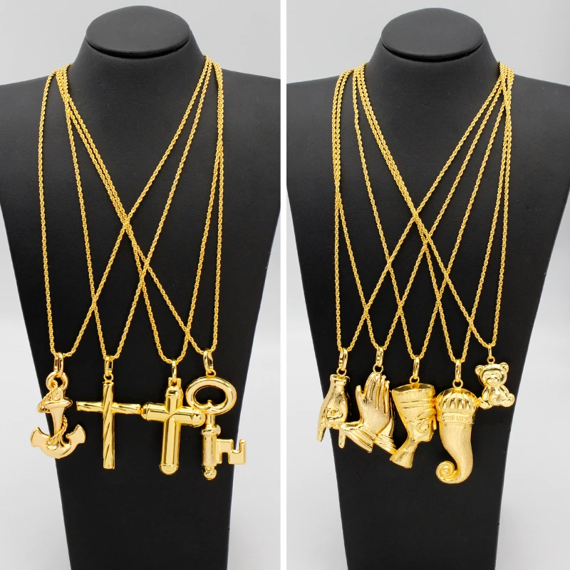 Necklace Pendants Small Size Cross Hand Bear Chili Anchor Gold Plated Hip Hop Men Women Jewelry For Daily Wear Party Gifts