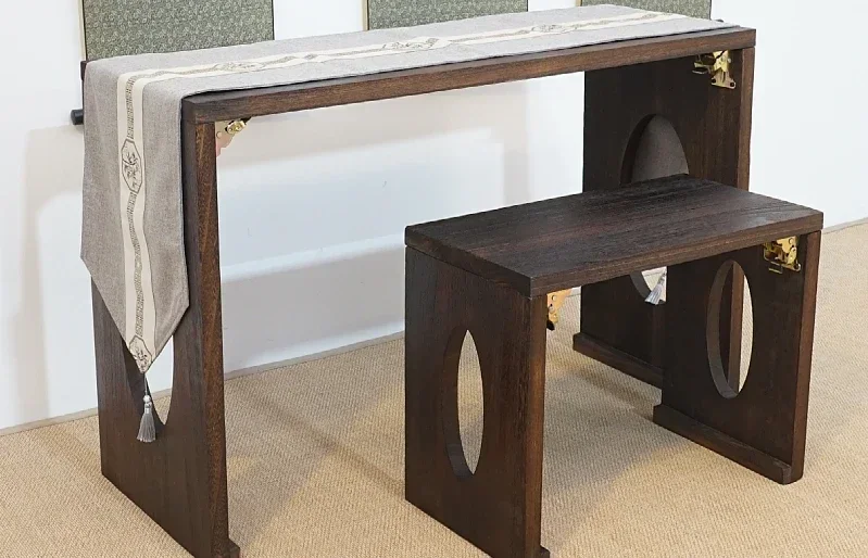 

Guqin folding table and stool, guqin table, Fuxi Zhongni, resonance, solid wood tea table, Chinese culture, guzheng table, calli