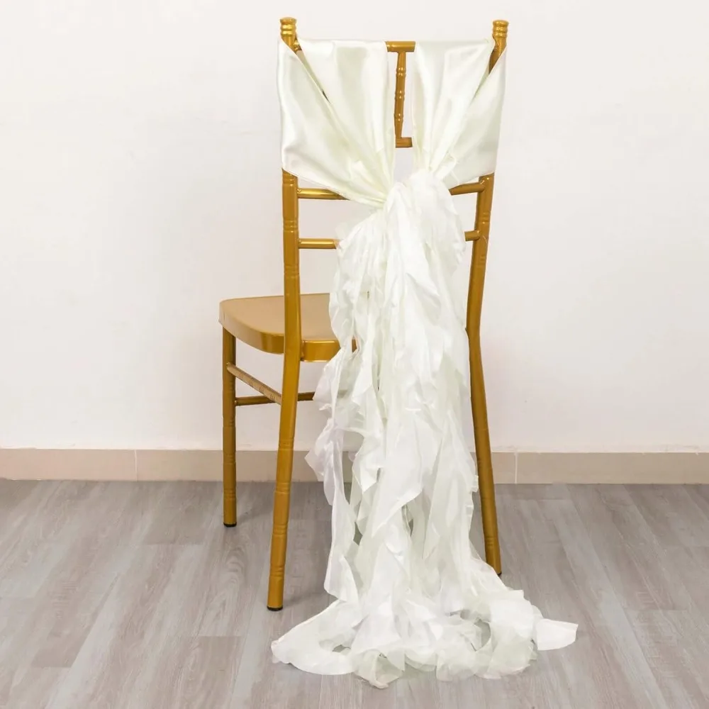

5-piece Ivory-colored Wavy Chiffon Satin Chair Covers