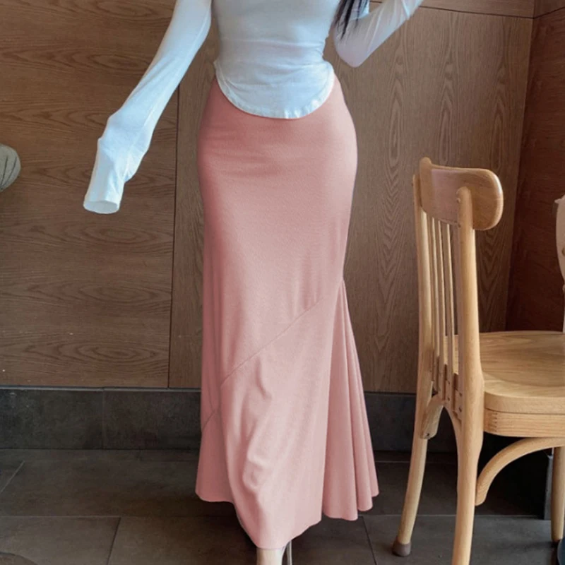 프렌치 스타일 레트로 하이웨이스트 피쉬테일 하프 스커트 여성용 2026 봄 여름 신상 슬림 힙커버 롱 스커트