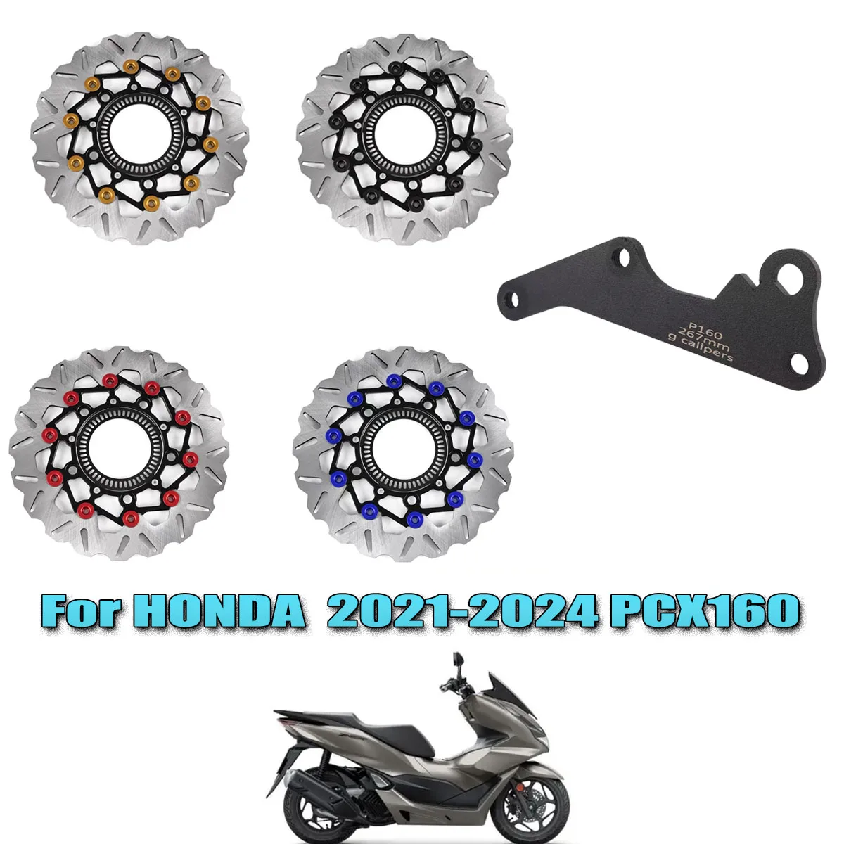 

For HONDA PCX160 Brake Disc 267mm Front Floating brake disc Rotor Caliper Adapter Kit Complete Brake Upgrade Set​ 2021-2024