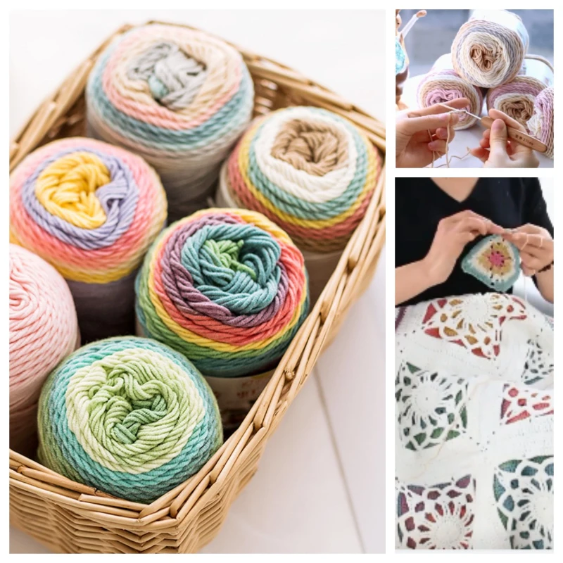 5-Strand Rainbow Katoen Handgemaakte Diy Geweven Wol Pop Kussen Deken Melk Katoen Wol