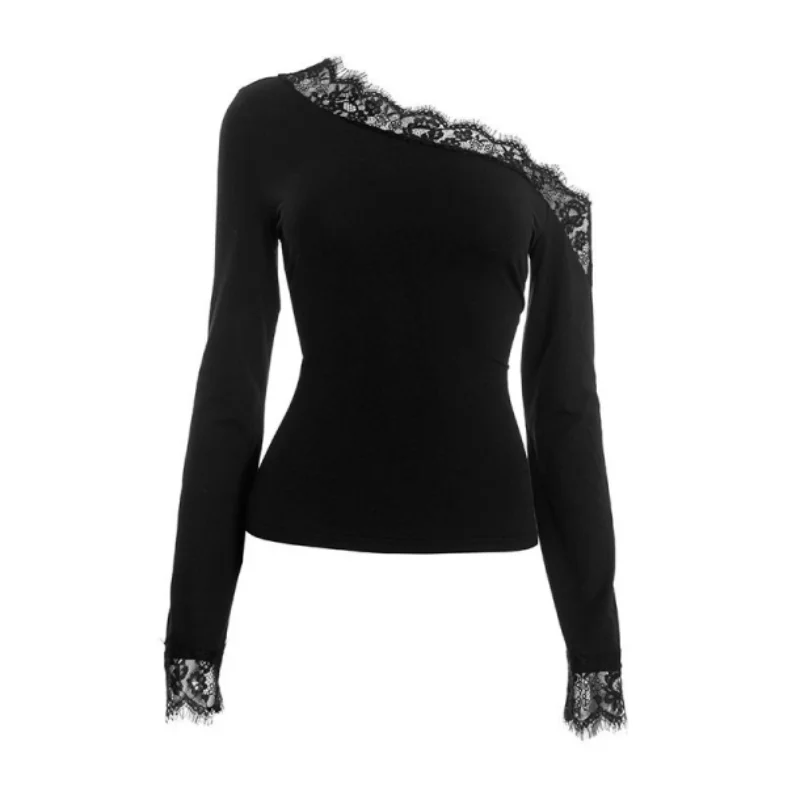 Slimming Effect Lace Trim Shoulder Bridesmaid Top Women's Fashion Polyester Fiber Casual Wear Regular Thickness Pure Color