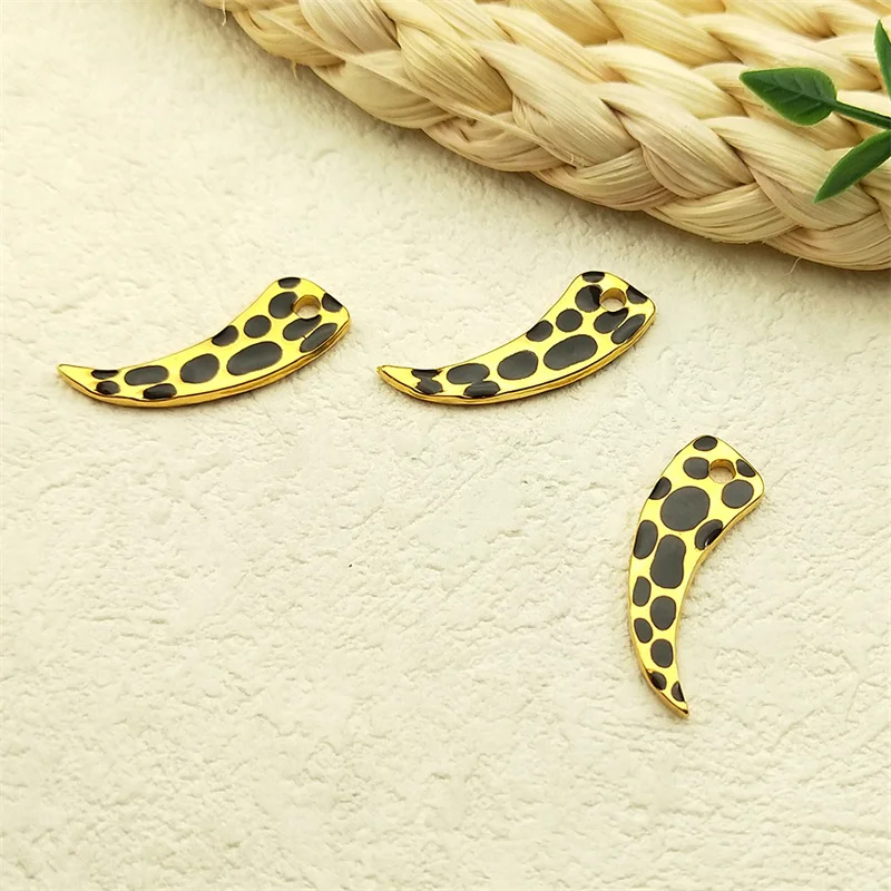 1PCS Leopard Print Ivory Charm Jewelry Making Stainless Steel Ox Horn Pendant DIY Necklace Bracelet Handmade Accessories