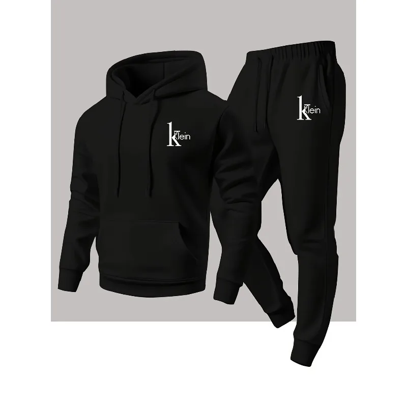 

2025 men's two-piece casual long sleeved hooded sweatshirt and sweatpants set, comfortable and breathable, suitable for sports
