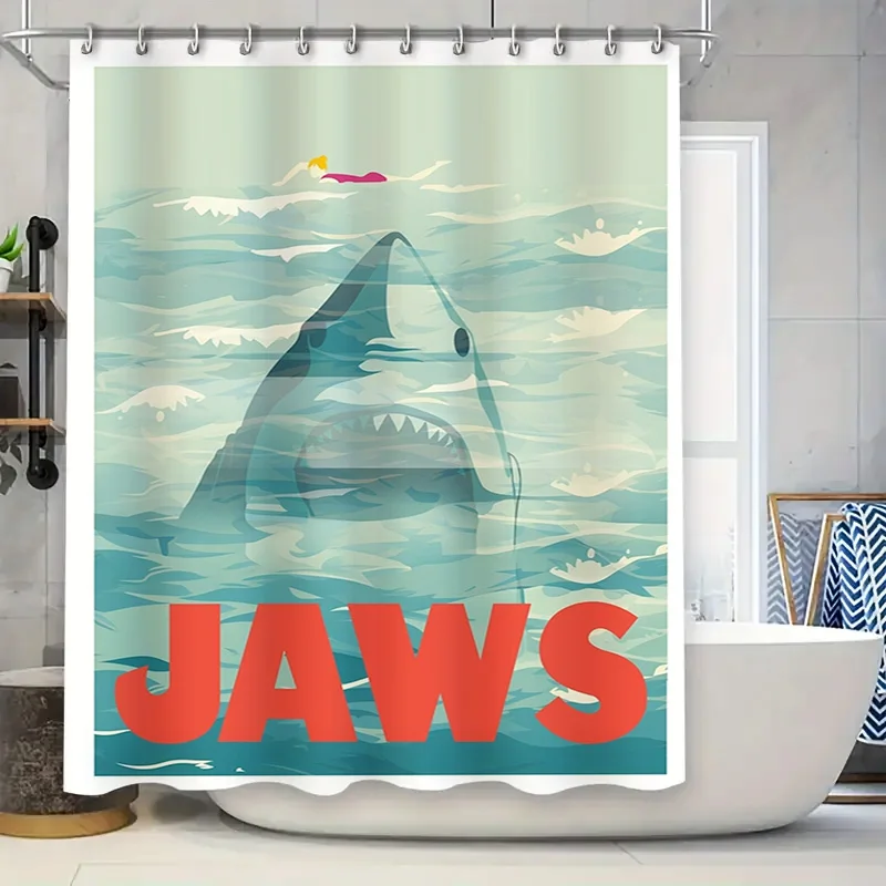 

Высококачественная занавеска для душа на тему JAWS с рисунком акулы для украшения ванной комнаты, водонепроницаемая ткань, простой монтажный комплект Inclu