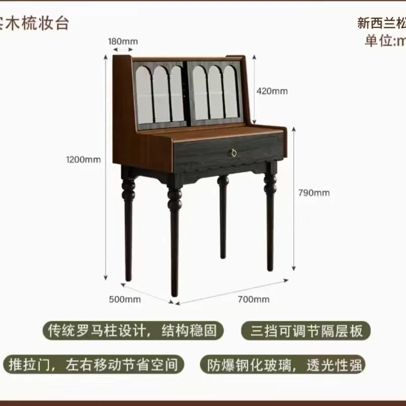 Francês retro vestir pequeno apartamento quarto pequena mesa estreita maquiagem simples americano penteadeira de madeira maciça