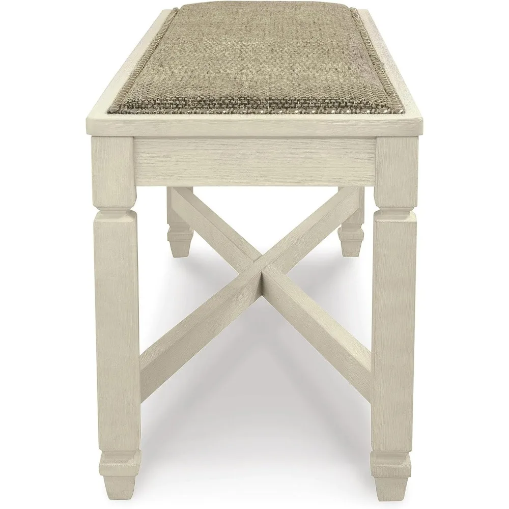 مقعد طعام منجد باللون الأبيض العتيق على الطراز الفرنسي من Ashley Bolanburg