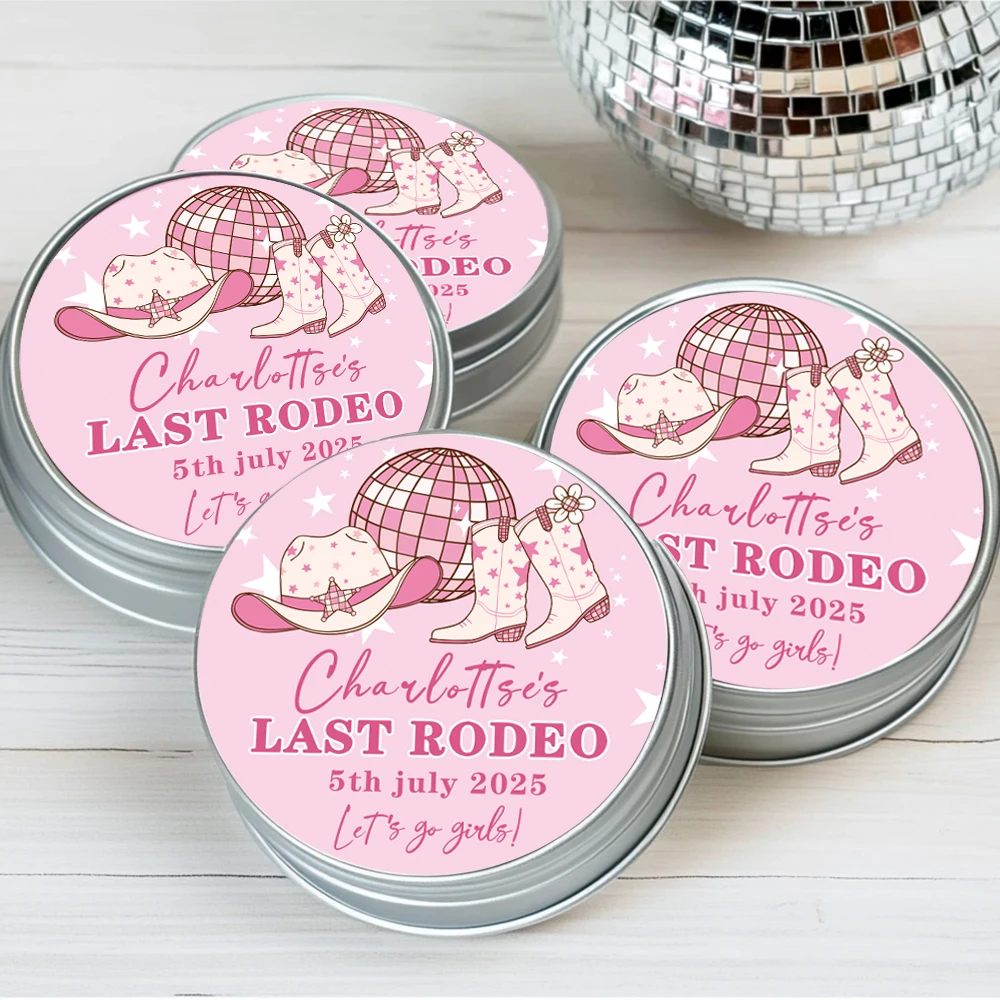 20pcs Last Rodeo Hen Party Stickers custom any name & date disco Cowgirl Hen Do Gift Bag Sticker Personalised Bachelorette Label