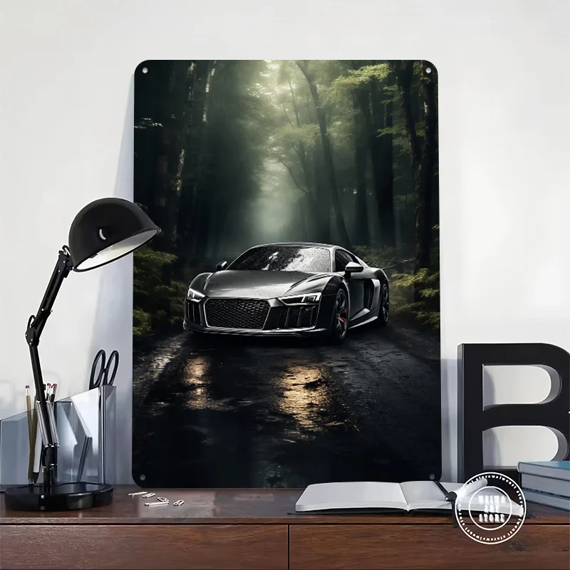 Sleek in a Misty Forest Car Tin Poster Customized Retro Wall Art Vintage Metal Signs for Garage Office Decor Bar Accessories