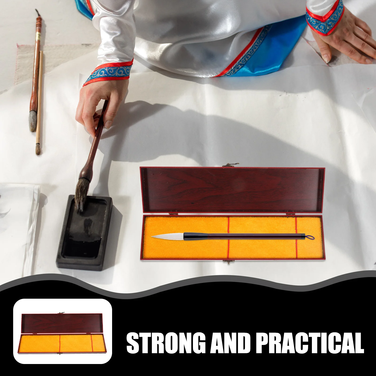 

Chinese Drawing Pen Box Practical Decorative Storage Case with Lid for Organizing Art Supplies Long-Term Use Oil