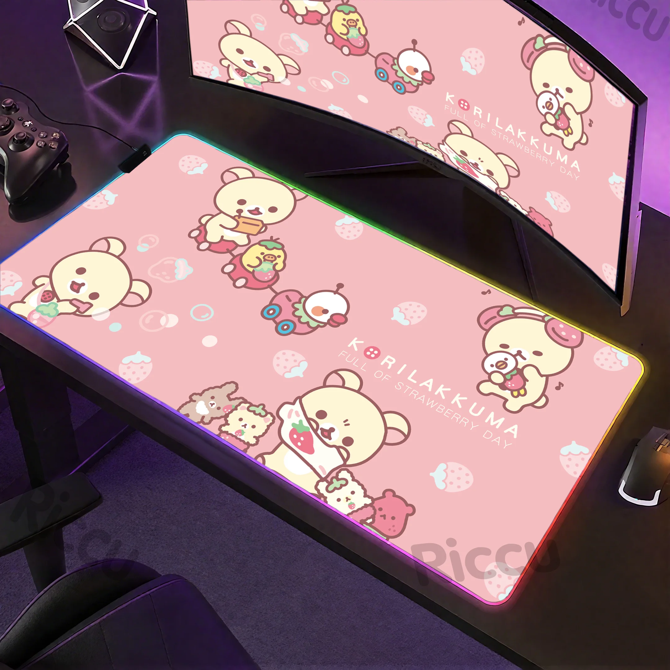 

RGB peripherals Trend Kawaii Game Rubber Giant Mat Cute LED Mouse pad Non-slip Table Anime Rilakkuma Office Computer Accessories