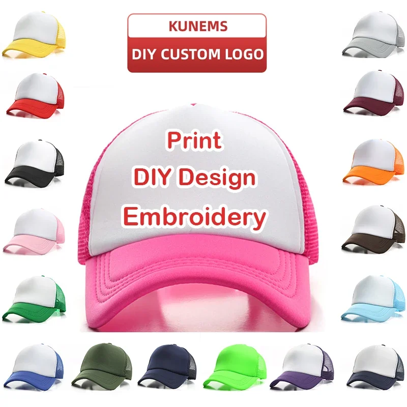 

KUNEMS Custom LOGO Sponge Baseball Cap for Women and Men DIY Print Sun Hat Custom Embroidery Text Design Trucker Mesh Hat Unisex