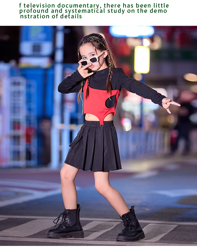 Girls Jazz Dance Costume Kpop Outfit Hip Hop Dance Performance Costume Tops Skirt Children Cheerleading Stage Wear