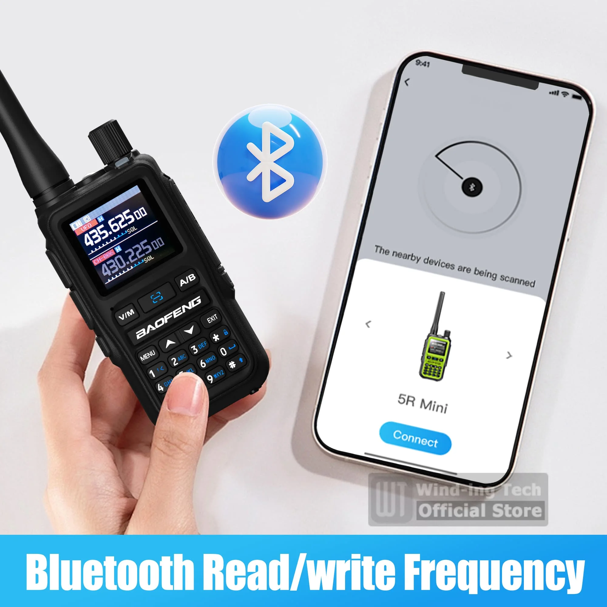 2PCS Baofeng UV 5R Mini Walkie Talkie Bluetooth Programming Frequency Hopping Type-C Black Dual PTT Radios Suitable for Fleets
