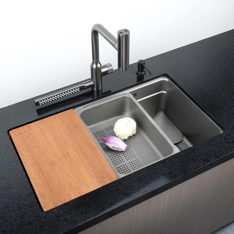 Stainless Steel Kitchen Sinks Brushed Embossed Thick-edge Kitchen Sinks Stretching Home Improvement Fregaderos De Cocina ZY40SC