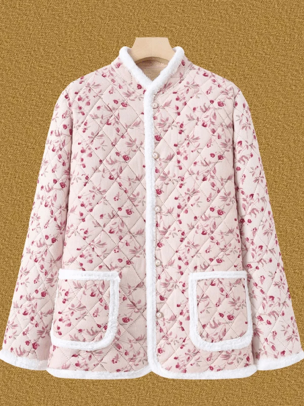 سترة قطنية سميكة دافئة بنقشة زهور للأمهات والجدات، معطف خارجي جديد للخريف والشتاء بتصميم فني فضفاض