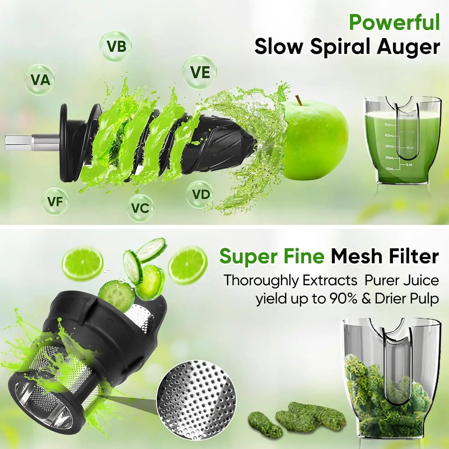 Cold Press Juicer,Slow Masticating Juicer Extractor Soft/hard Mode,3.6 Inch Large Feeder For Vegetable and Fruit,Easy to Clean J