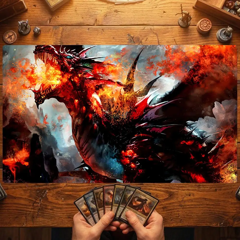 Purple Blue Fire Dragon TCG Playmat Magic Card Battle Mat Non-Slip Durable Stitched Edge 35X60CM Desk Mat Tapete Magic Mat